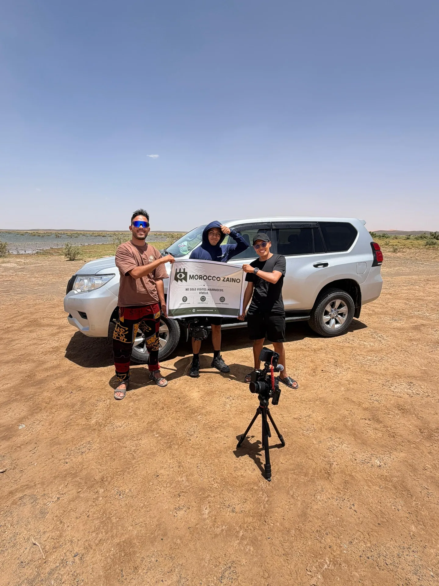 4x4 vehicle driving on the desert track near the Erg Chebbi dunes and Khamlia